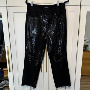 Express Black Sequin Ankle Jeans